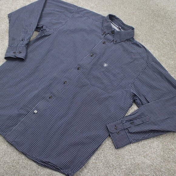 Ariat Pro Series Shirt Mens Large Blue Cotton/Polyester Blend L/S Button Down - Picture 3 of 13